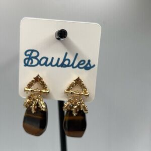 Baubles Gold Stone Tigers Eye Dangle Earring